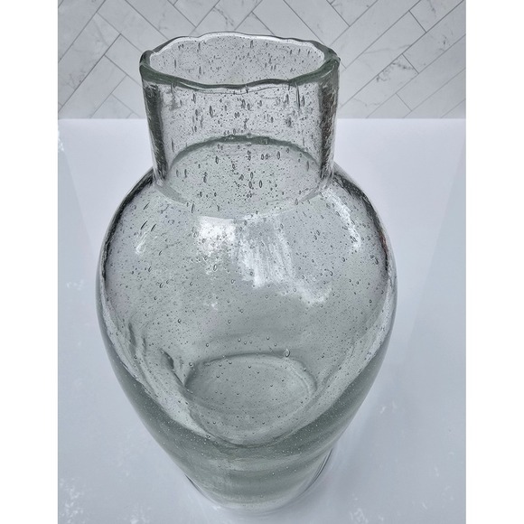 Other - Hand Blown Seeded Bubble Glass Vase Clear 8.5 Inch Heavy Base Floral Decor